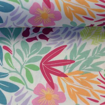 Preview: 50x75 cm Zuschnitt Baumwolle beschichtet Bunte Blüten und Blätter by Swafing